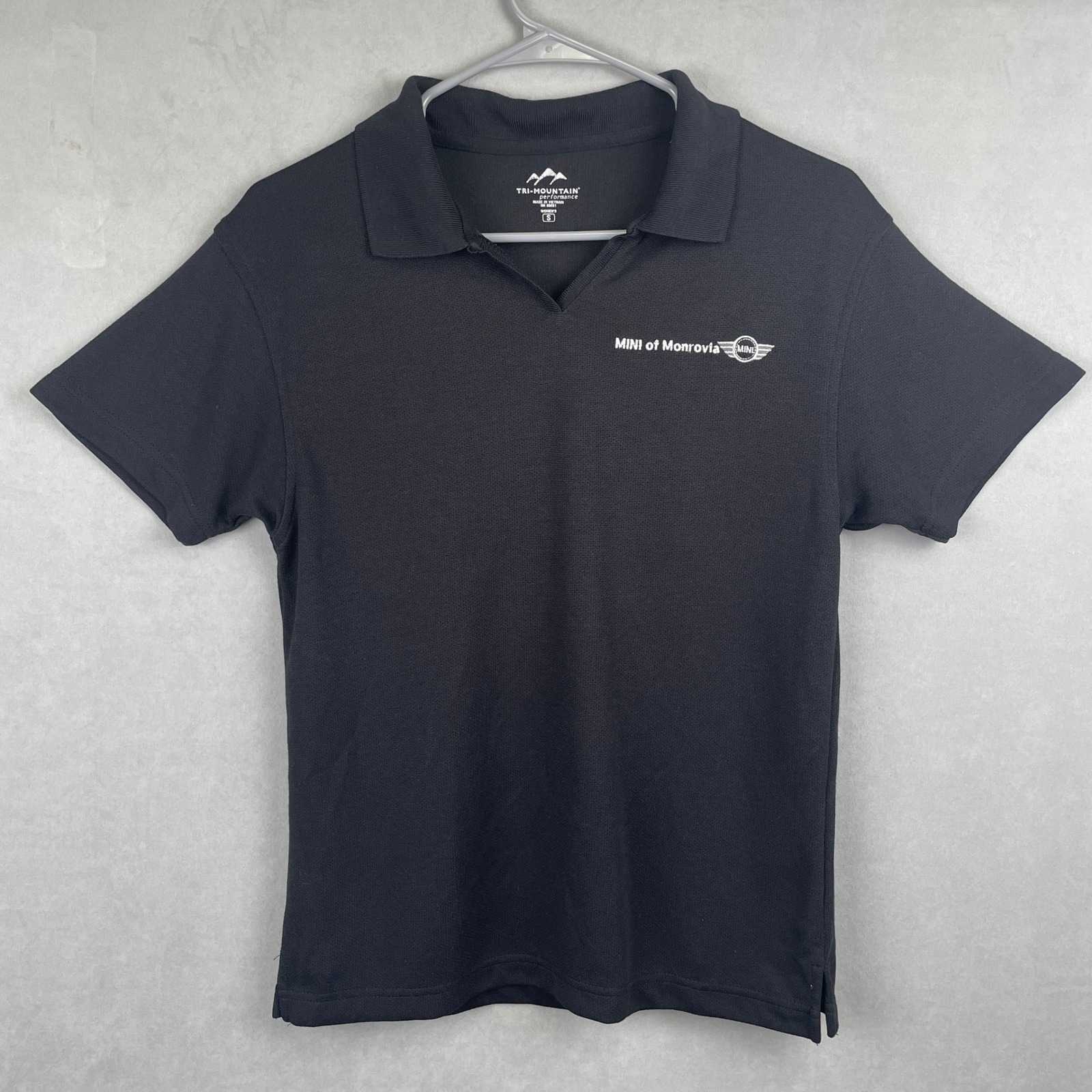 Tri-Mountain Performance Womens Black Mini Cooper Monrovia Polo Tech Shirt S